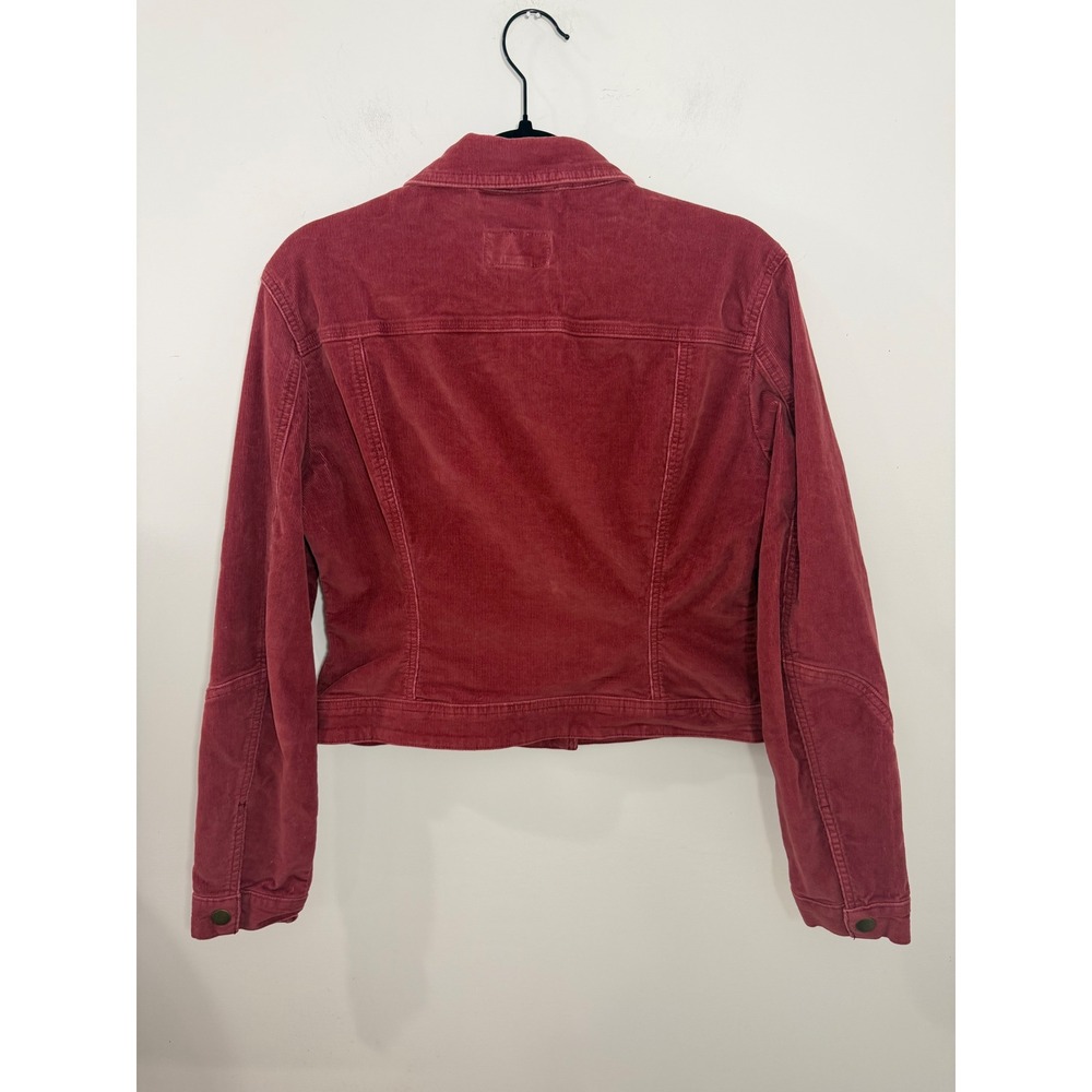Levis Corduroy Trucker Jacket Womens Large Red Burgundy Button Front Coat - Picture 2 of 8